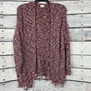 BKE Burgundy Open Knit Cardigan Women’s Medium Fringe Hem